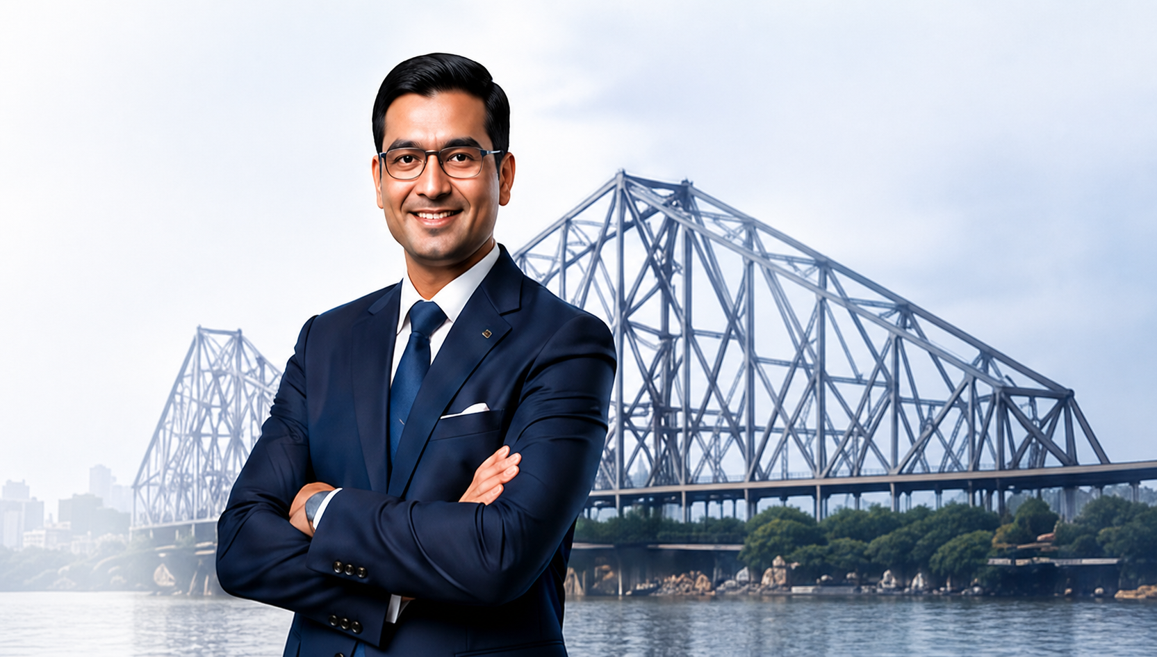 Corporate advisor in front of Kolkata bridge